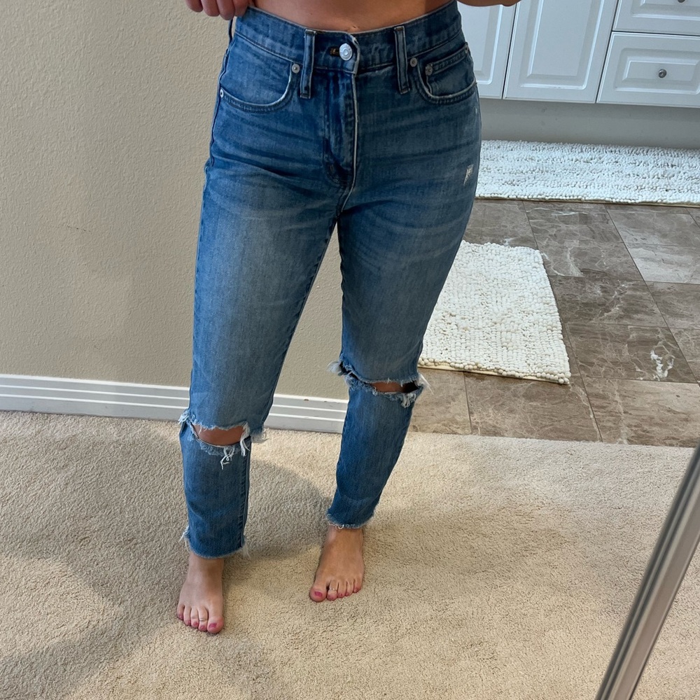 Madewell Blue Skinny Jeans with Distressed Knee